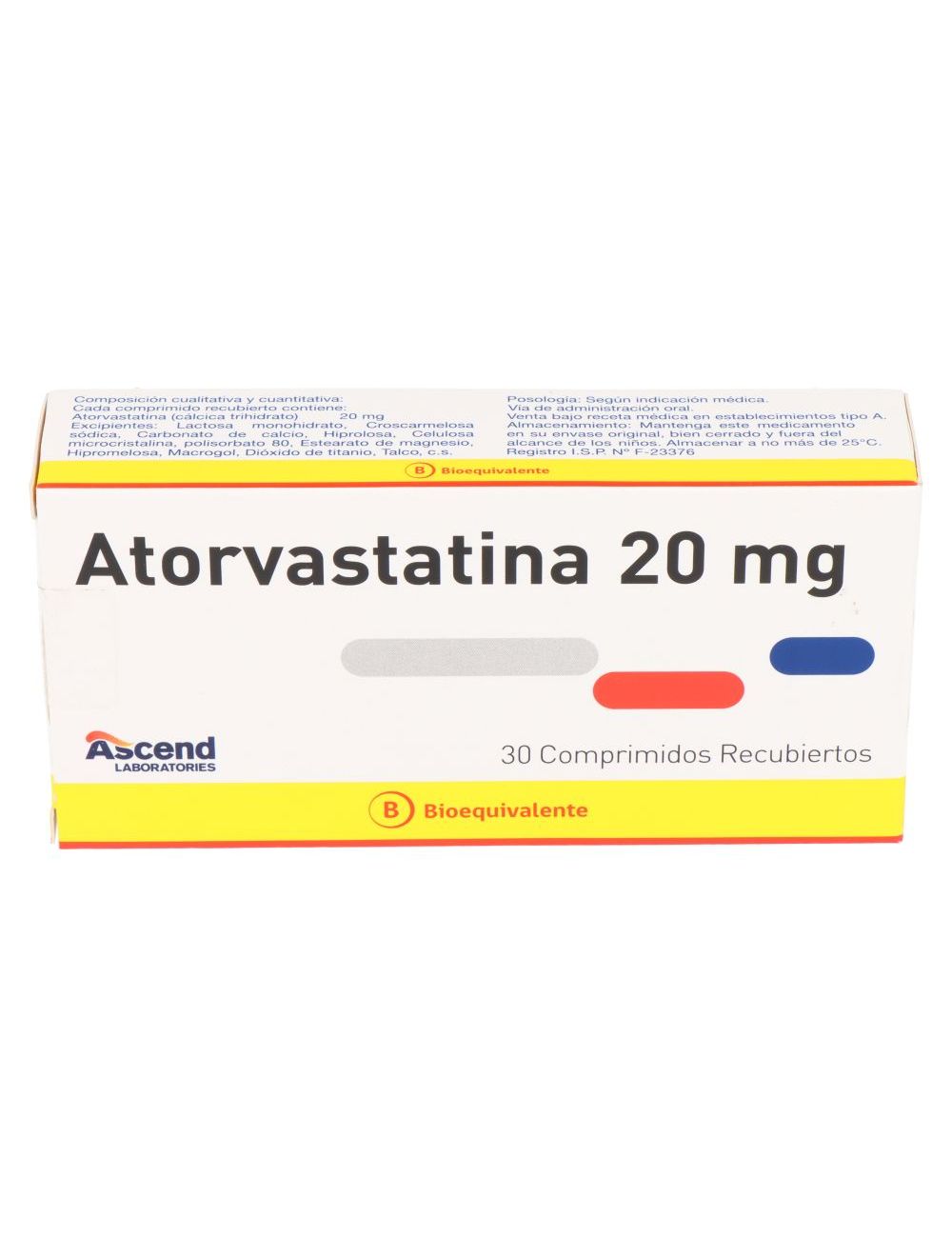 ATORVASTATINA 20 MG 30 COMPRIMIDOS RECUBIERTOS BIOEQUIVALENTE ASCEND