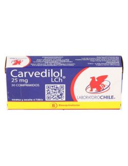 CARVEDILOL 25 MG 30 COMPRIMIDOS RECUBIERTOS BIOEQUIVALENTE LABORATORIO DE CHILE