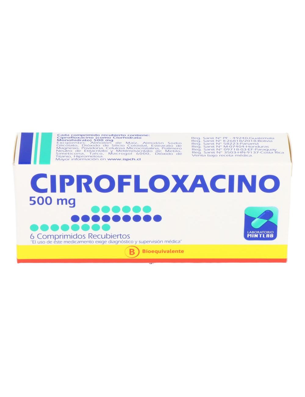 CIPROFLOXACINO 500 MG 6 COMPRIMIDOS RECUBIERTOS BIOEQUIVALENTE LOB. MINTLAB