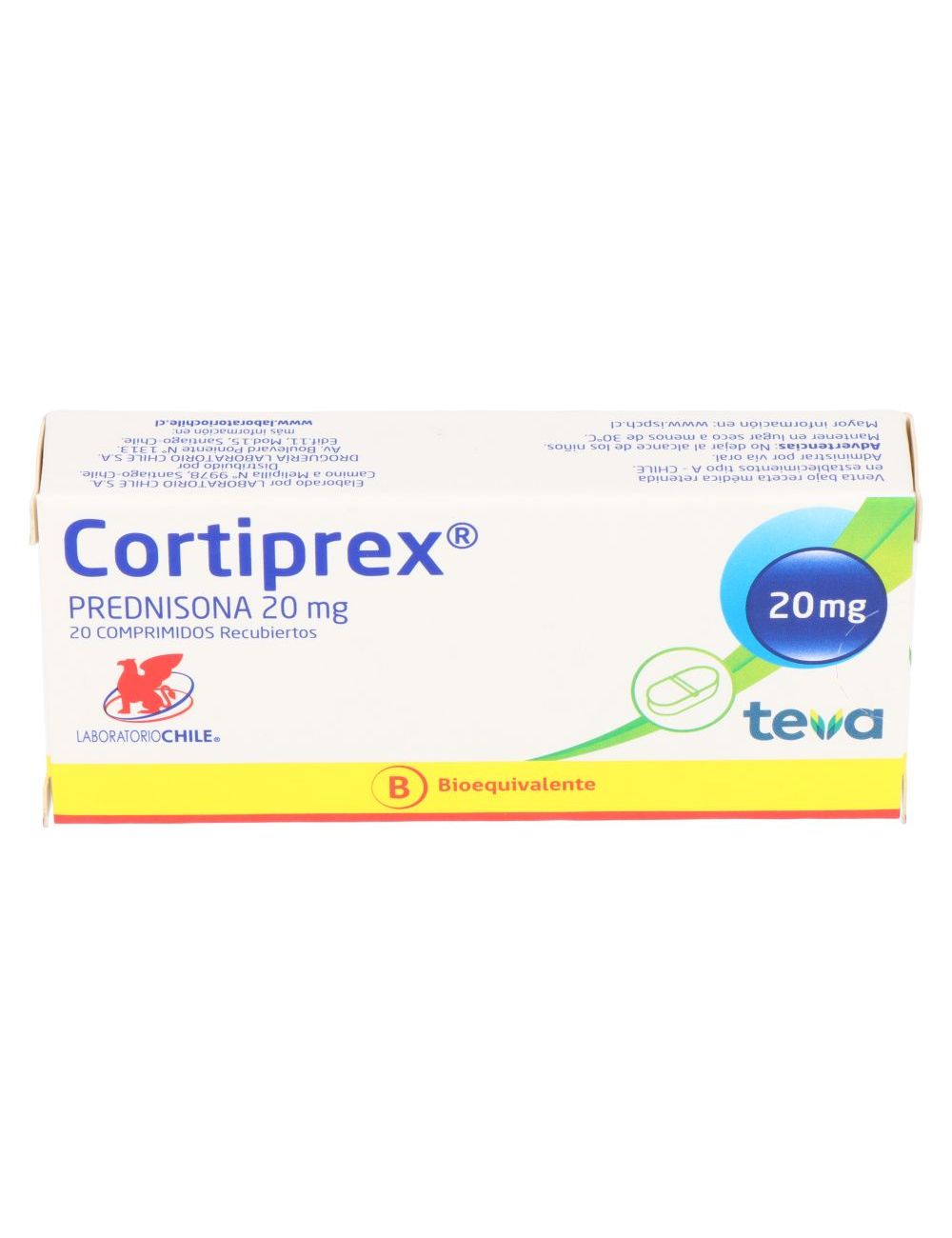 PRENDISONA CORTIPREX 20 MG 20 COMPRIMIDOS BIOEQUIVALENTE LABORATORIO CHILE