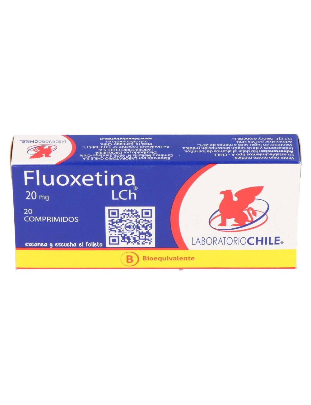 FLUOXETINA 20MG 20 COMPRIMIDOS BIOEQUIVALENTE LAB.CHILE