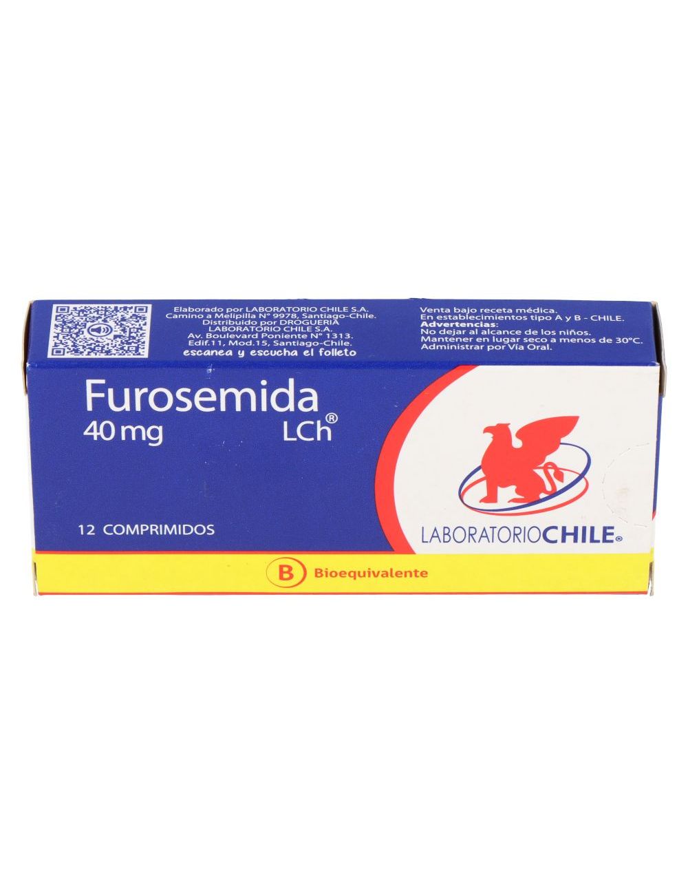 FUROSEMIDA 40MG 12 COMPRIMIDOS BIOEQUIVALENTE LAB. CHILE