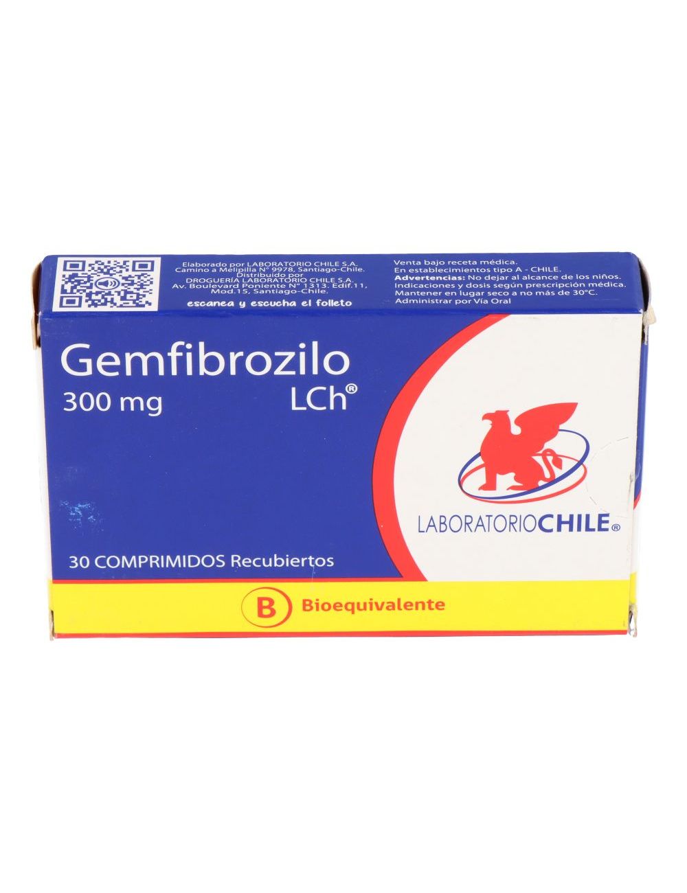 GEMFIBROZILO 300 MG 30 COMPRIMIDOS RECUBIERTOS BIOEQUIVALENTE LAVORATORIO CHILE