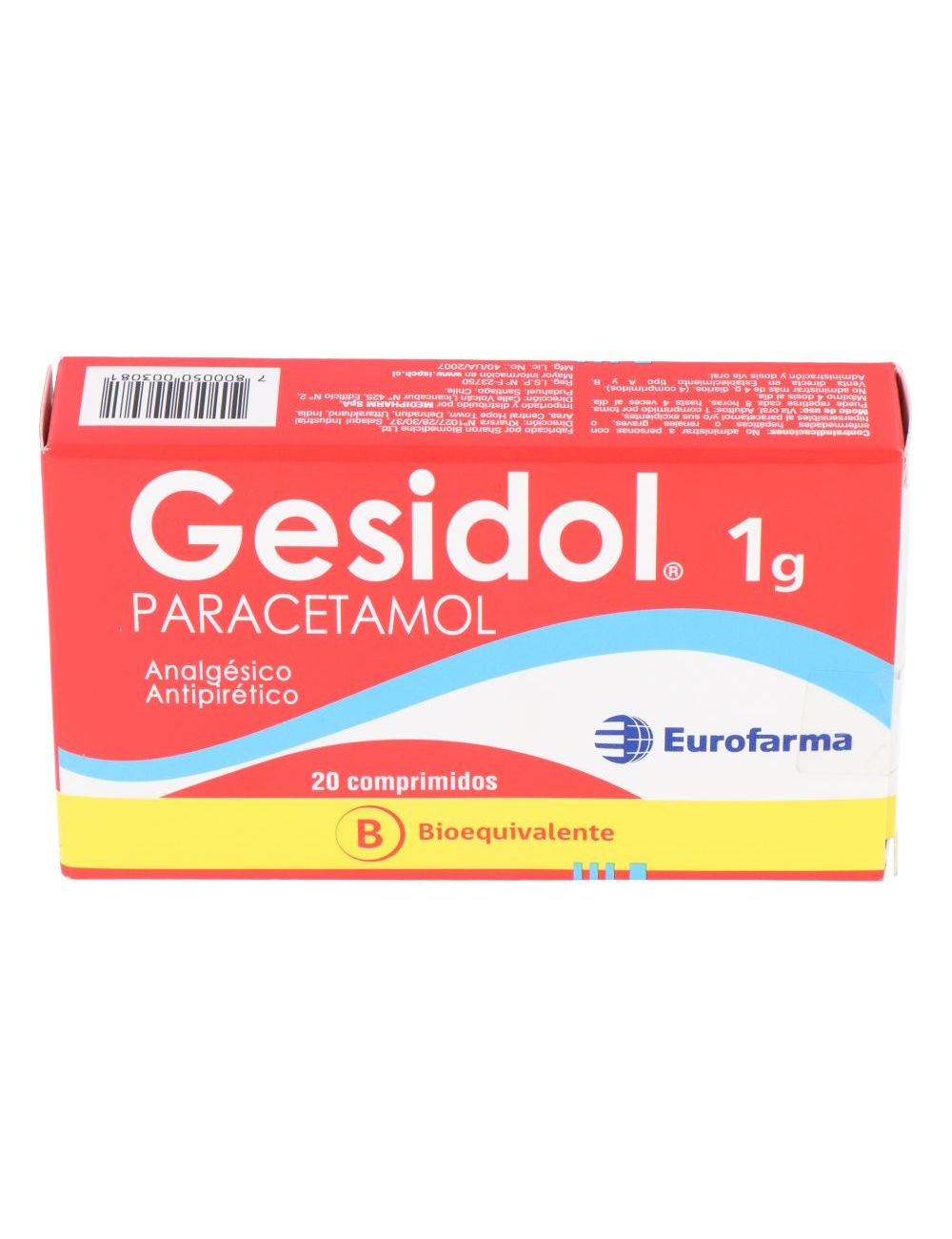 GESIDOL PARACETAMOL 1 GR 20 COMPRIMIDOS BIOEQUIVALENTE EUROFARMA