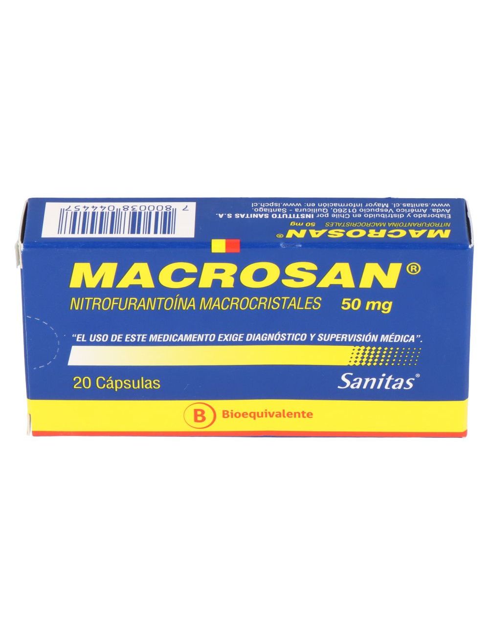 MACROSAN NITROFURANTOINA MACROCRISTALES 50 MG 20 CAPSULAS BIOEQUIVALENTE LAB. SANITAS