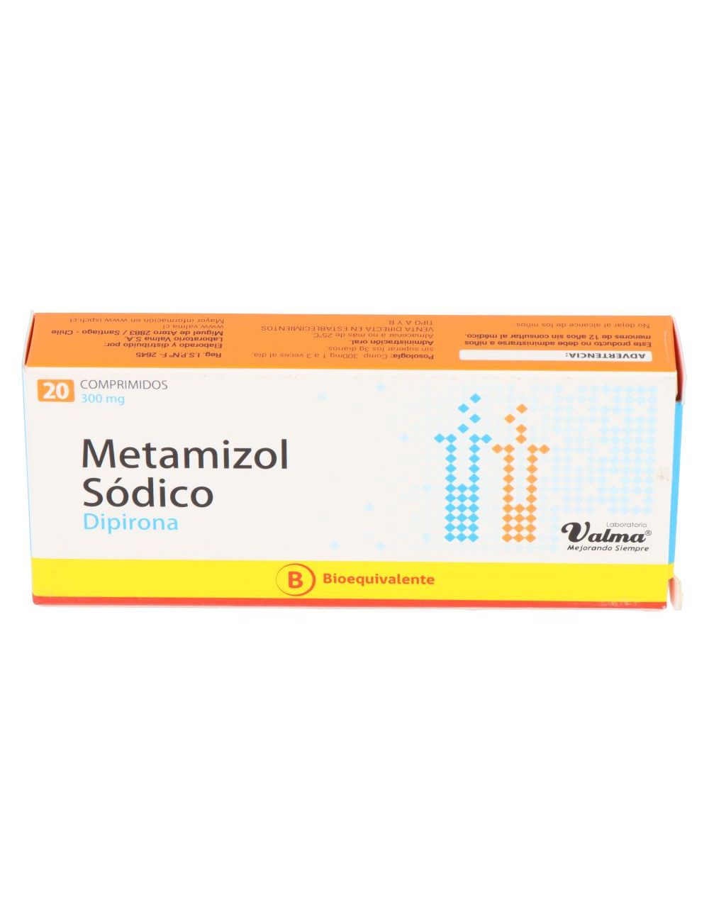 METAMIZOL SODICO DIPIRONA 300 MG 20 COMPRIMIDOS BIOEQUIVALENTE VALMA