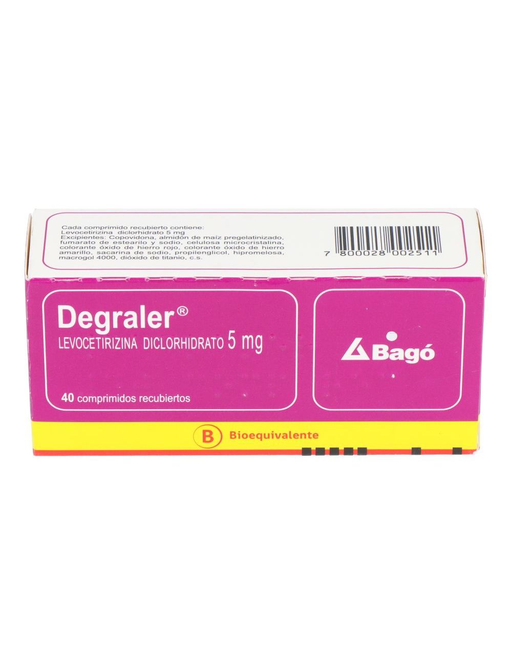 DEGRALER LEVOCETIRIZINA  5 MG 40 COMPRIMIDOS RECUBIERTOS BIOEQUIVALENTE LAB.BAGO