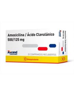 AMOXICILINA 500 MG /ACIDO CLAVULANICO 125 MG 20 COMPRIMIDOS RECUBIERTOS BIOEQUIVALENTE LAB.ASCEND