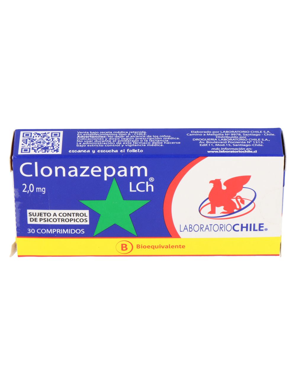 CLONAZEPAM 2 MG 30 COMPRIMIDOS BIOEQUIVALENTE LABORATORIO CHILE