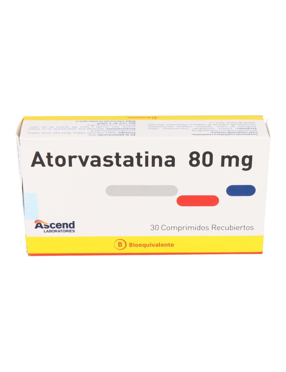 ATORVASTATINA 80 MG 30 COMPRIMIDOS RECUBIERTOS BIOEQUIVALENTE LAB. ASCEND CENABAST