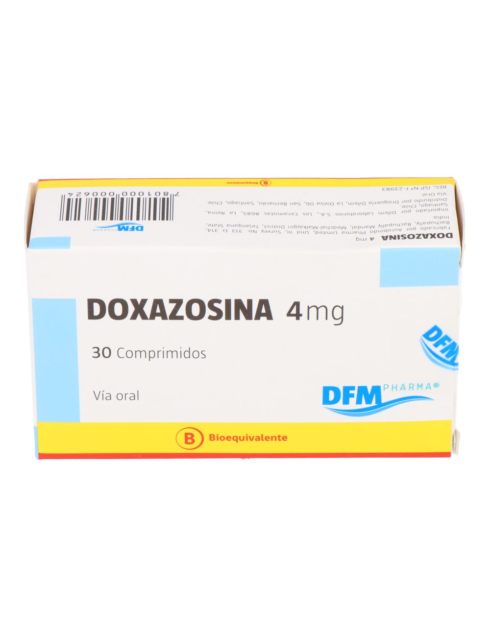 DOXAZOSINA 4MG 30 COMPRIMIDOS BIOEQUIVALENTE  LAB.DFM PHARMA CENABAST