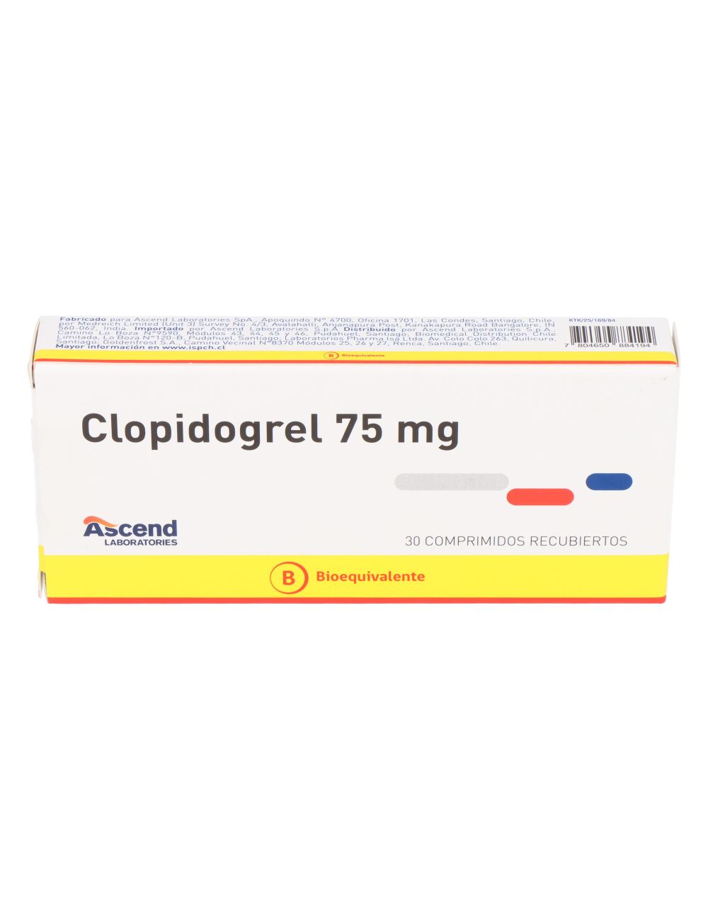 CLOPIDOGREL 75 MG 30 COMPRIMIDOS RECUBIERTOS BIOEQUIVALENTE ASCEND CENABAST