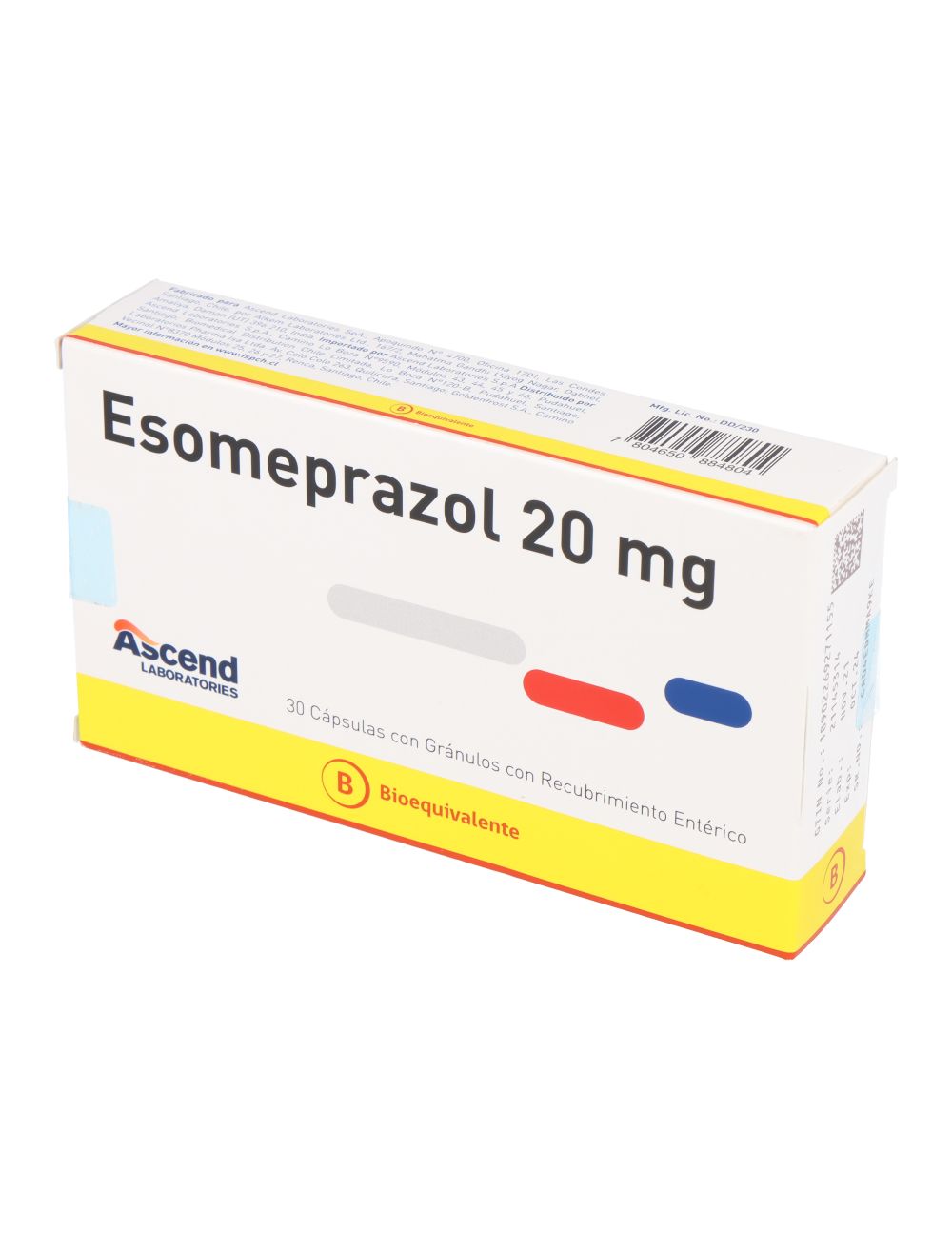 ESOMEPRAZOL 20MG 30 CAPSULAS CON GRANULOS CON RECUBRIMIENTO ENTERICO BIOEQUIVALENTE LAB.ASCEND