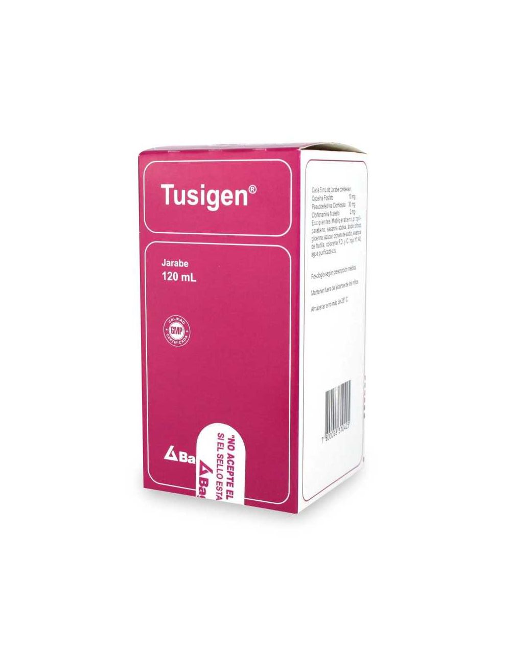 TUSIGEN JARABE 120ML CODEINA FOSFATO 10MG / PSEUDOEFEDRINA CLORHIDRATO 30MG / CLORFENAMINA MALEATO 2MG. LAB. BAGO