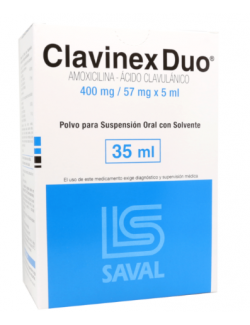 CLAVINEX DUO AMOXICILINA -ACIDO CLAVULANICO 400MG /57 MG X 5 ML POLVO PARASUSPENCION 35 ML LAB. SAVAL