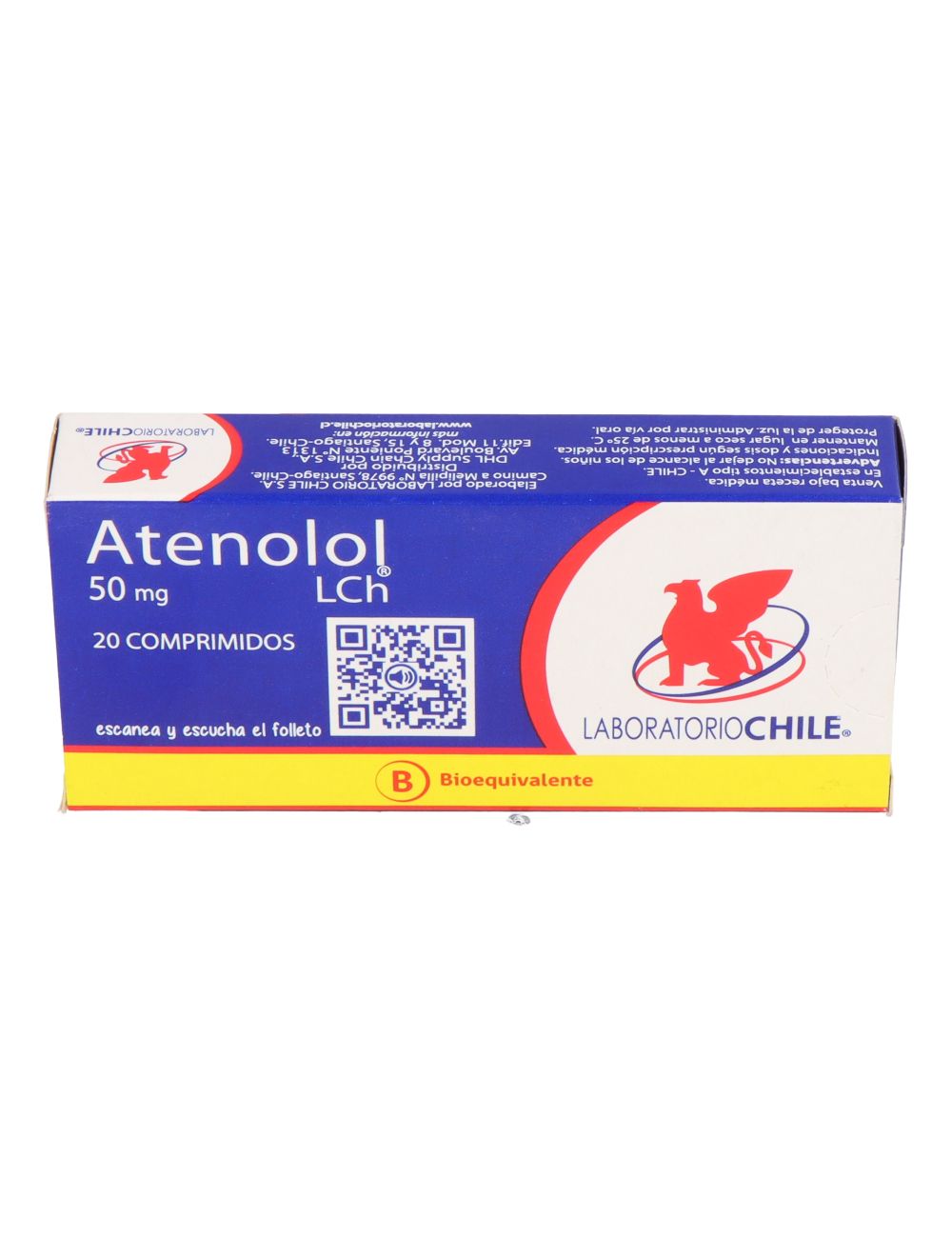 ATENOLOL 50 MG 20 COMPRIMIDOS BIOEQUIVALENTE LABORATORIO CHILE