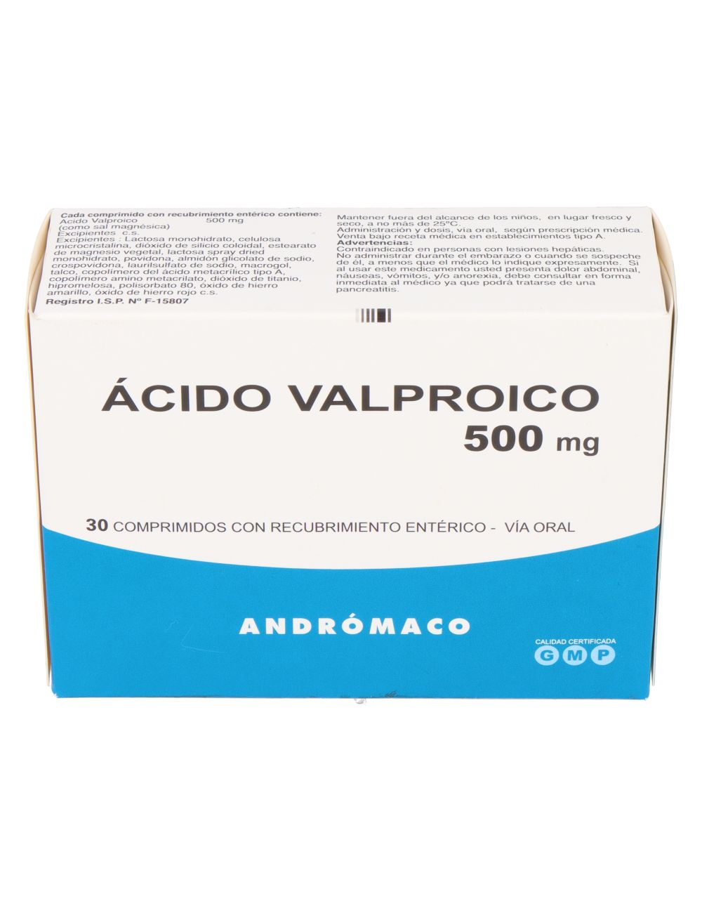 ACIDO VALPROICO 500MG 30 COMPRIMIDOS RECUBRIMIENTO ENTERICO LAB. ANDROMACO