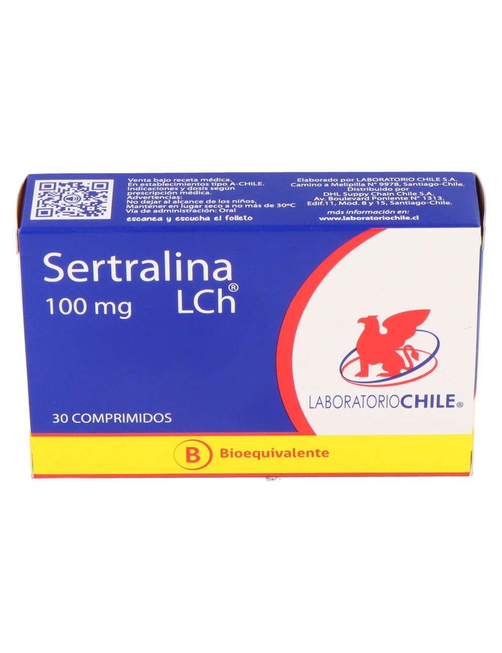 SERTRALINA 100MG.30COMPRIMIDOS BIOEQUIVALENTE LABORATORIO CHILE