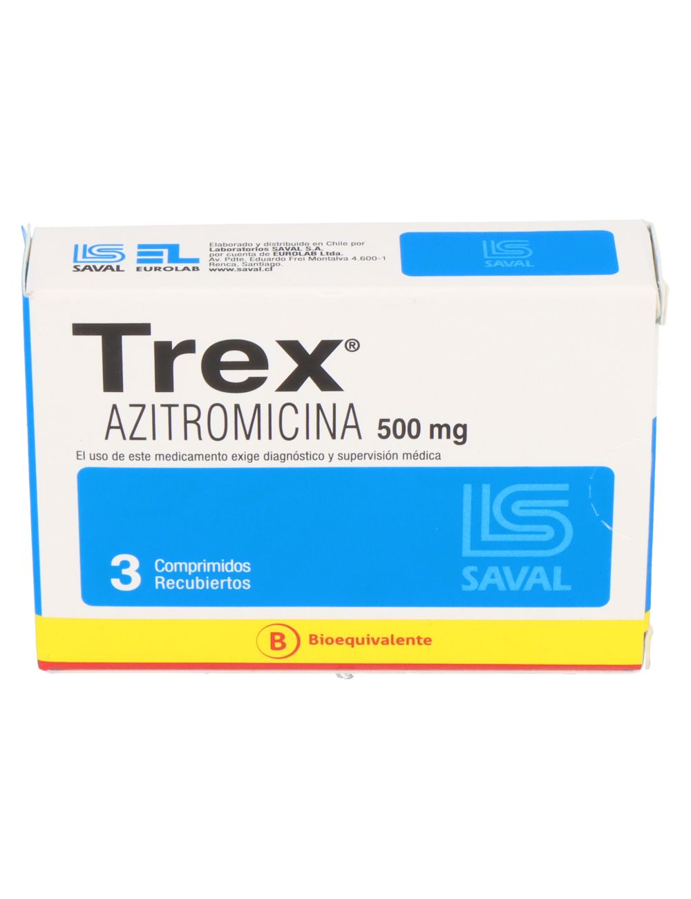 TREX AZITROMICINA 500MG 3 COMPRIMIDOS RECUBIERTOS BIOEQUIVALENTE  LAB.SAVAL