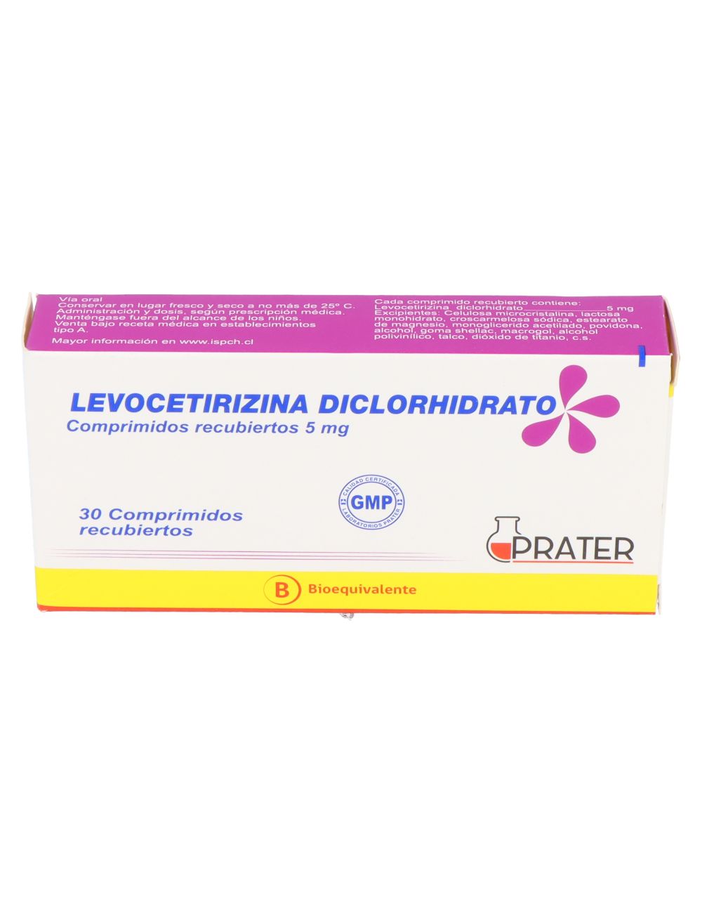 LEVOCETIRIZINA DICLORHIDRATO 5 MG X 30 COMPRIMIDOS RECUBIERTOS  BIOEQUIVALENTE LAB. PRATER