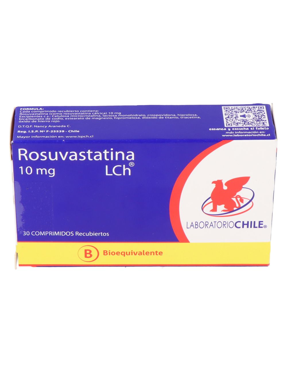 ROSUVASTATINA 10 MG POR 30 COMPRIMIDOS BIOEQUIVALENTE LABORATORIO CHILE