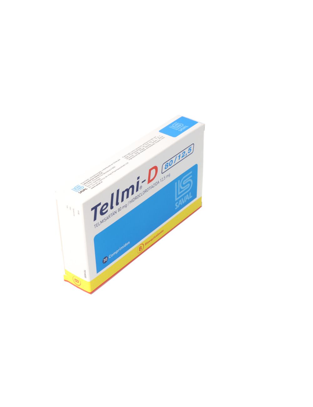 TELLMI-D TELMISARTAN 80 MG/ HIDROCLOROTIAZIDA 12.5 MG 30 COMPRIMIDOS BIOEQUIVALENTE LAB.SAVAL CENABAST