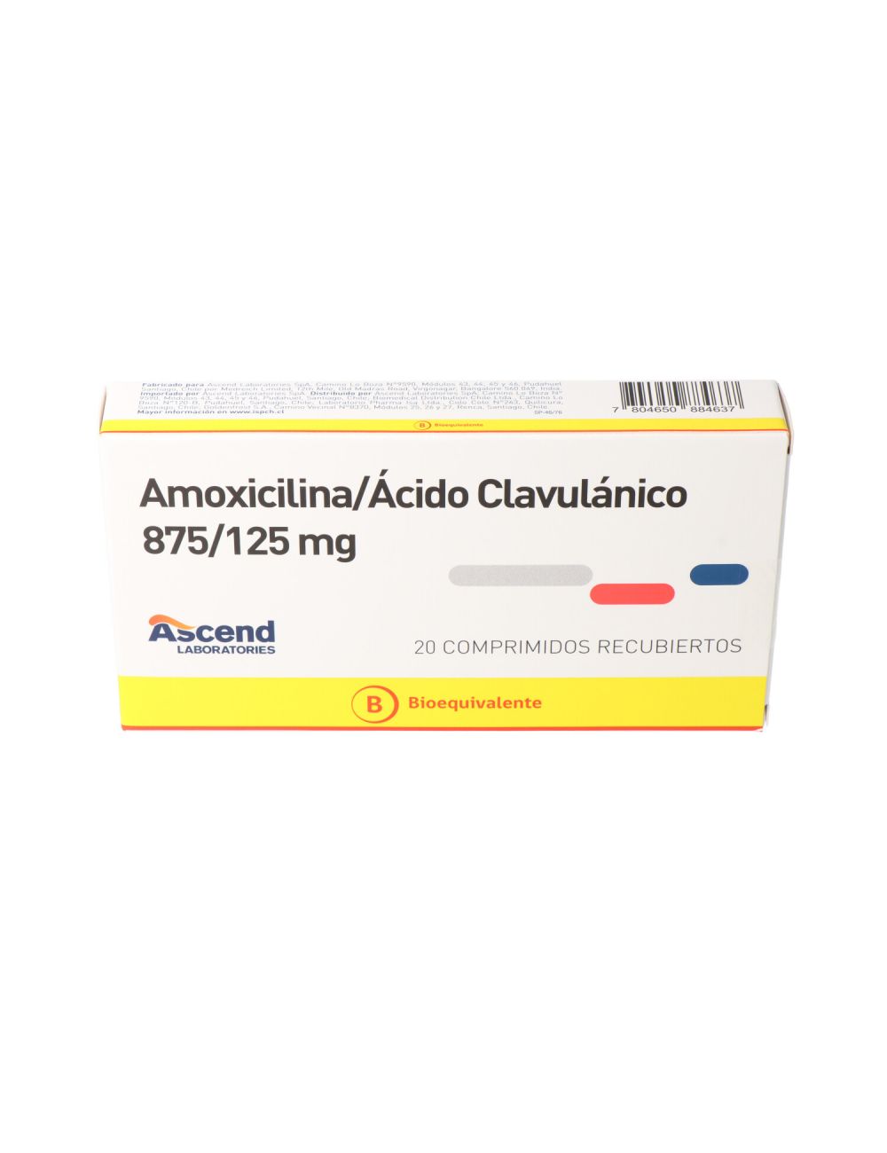 AMOXICILINA/ACIDO CLAVULANICO 875/125 20 COMPRIMIDOS RECUBIERTOS LABORATORIO ASCEND CENABAST