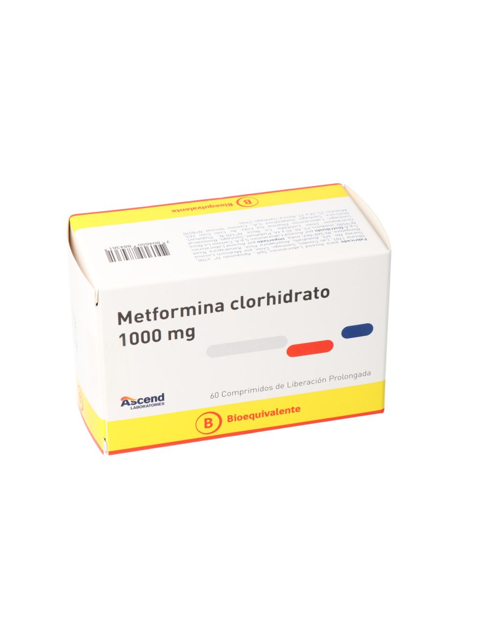 METFORMINA 1000 MG 60 COMPRIMIDOS DE LIBERACION PROLONGADA BIOEQUIVALENTE LABORATORIO ASCEND CENABAST