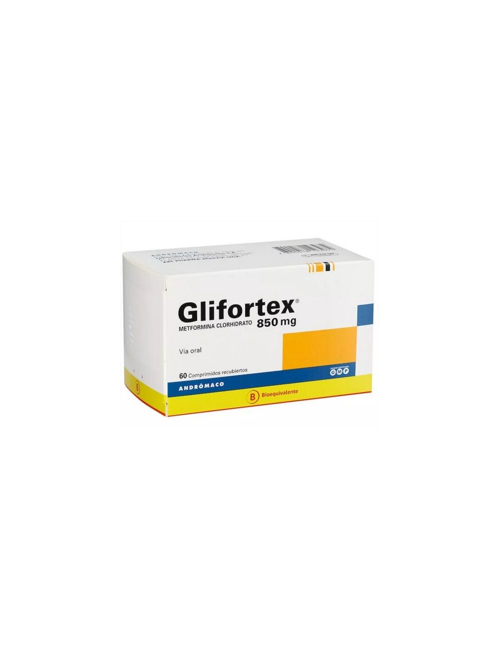 METFORMINA GLIFORTEX 850MG CAJA 60 COMPRIMIDOS BIOEQUIVALENTE LABORATORIO ANDROMACO