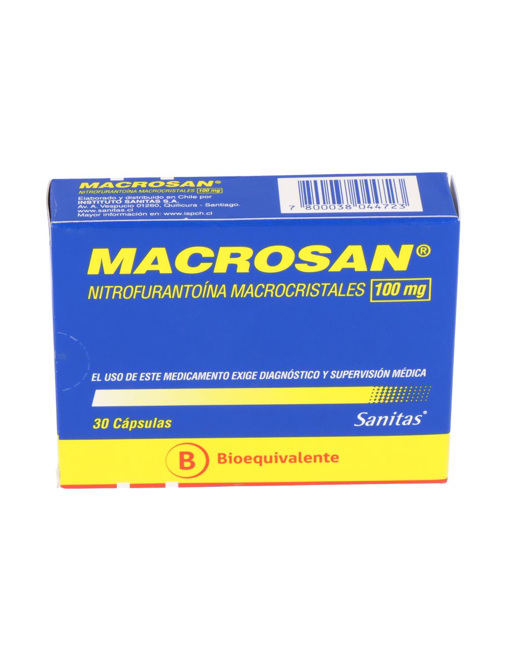 NITROFURANTOINA MACROCRISTALES MACROSAN 100 MG 30 CAPSULAS BIOEQUIVALENTE SANITAS CENABAST