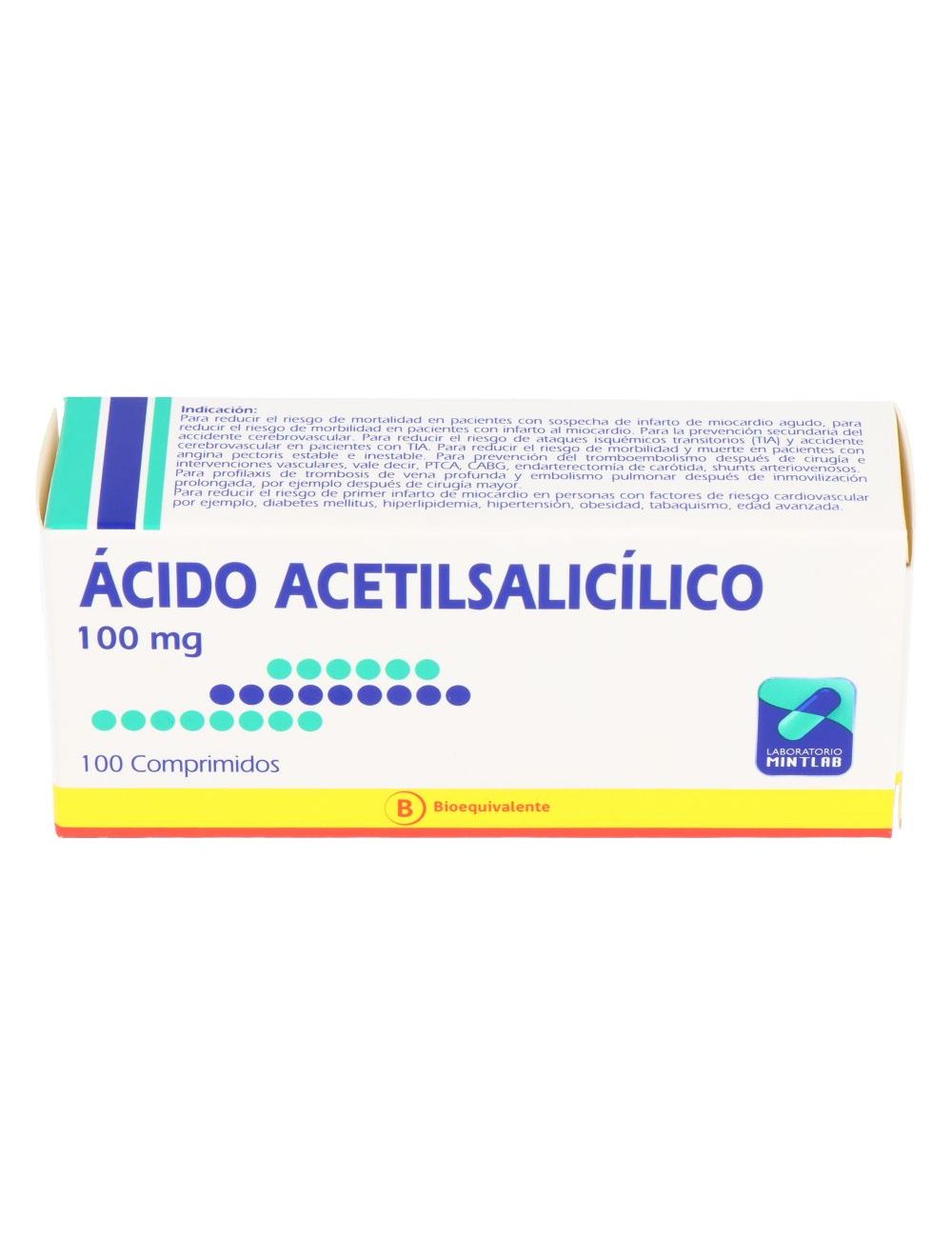 ACIDO ACETILSALICILICO 100MG 100 COMPRIMIDOS BIOEQUIVALENTE MINTLAB