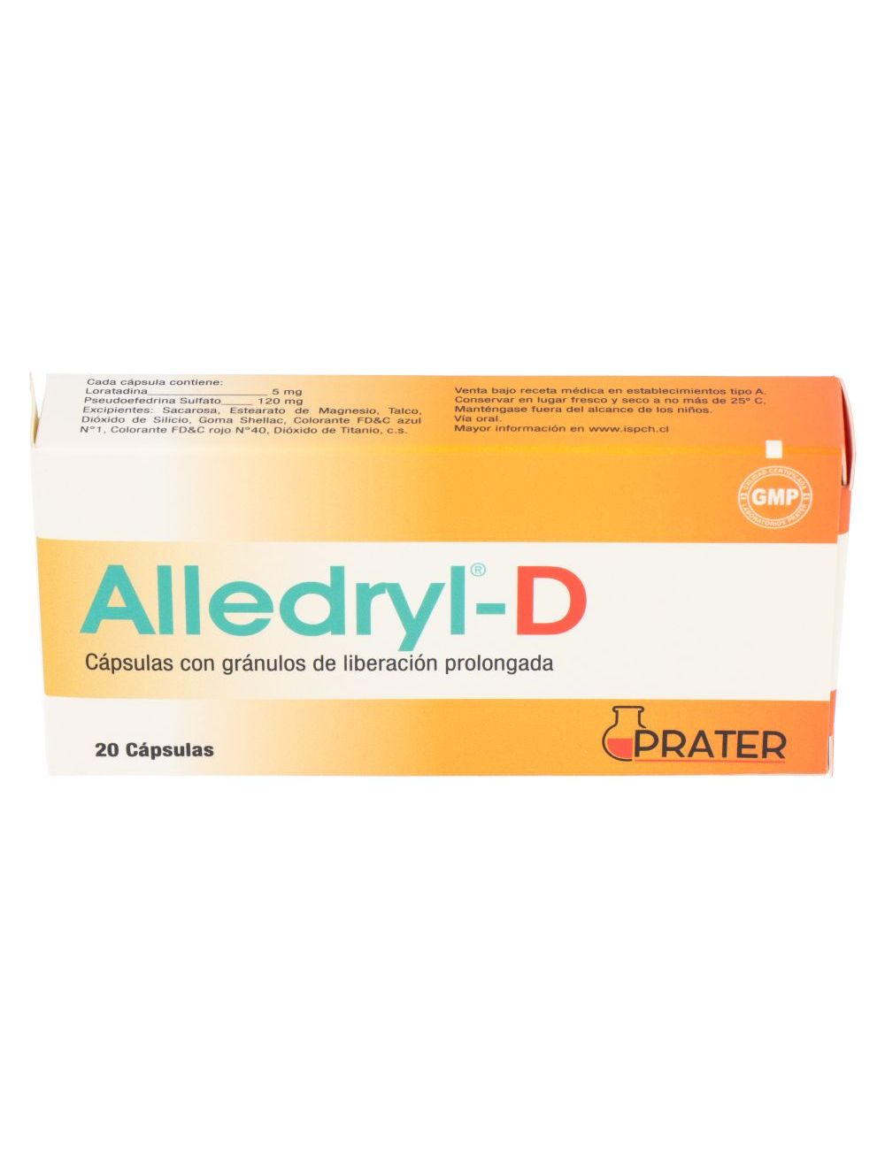 ALLEDRYL-D LORATADINA 5 MG/PSEUDOEFEDRINA 120 MG 20 CAPSULAS LIBERACION PROLONGADA LAB. PRATER